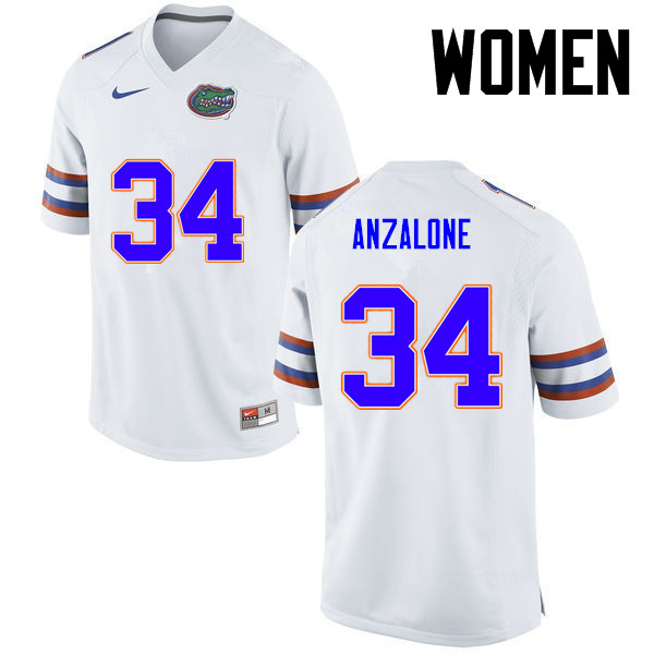 Women Florida Gators #34 Alex Anzalone College Football Jerseys-White - Click Image to Close